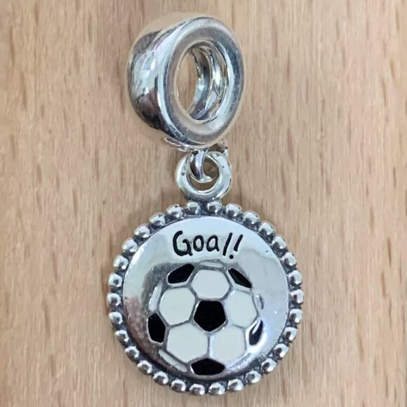 Pandora Goal! Football Charm Pandora Soccer Dangle, S925 Silver Bracelets - Picture 1 of 4